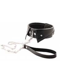 Черный ошейник-воротничок с металлическим поводком - Crazy Handmade - купить с доставкой в Магнитогорске
