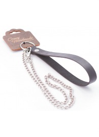 Серебристый металлический поводок с кожаной черной ручкой - 80 см. - Crazy Handmade - купить с доставкой в Магнитогорске