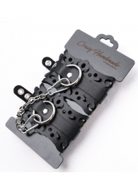 Ажурные наручники из черной кожи - Crazy Handmade - купить с доставкой в Магнитогорске