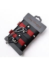Черно-красные кожаные наручники на металлической сцепке - Crazy Handmade - купить с доставкой в Магнитогорске