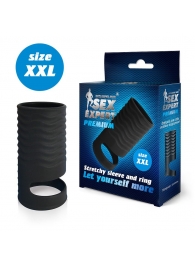 Черная открытая насадка на пенис с кольцом для мошонки XXL-size - 9,4 см. - Sex Expert - в Магнитогорске купить с доставкой