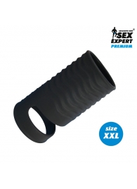 Черная открытая насадка на пенис с кольцом для мошонки XXL-size - 9,4 см. - Sex Expert - в Магнитогорске купить с доставкой