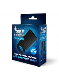 Черная открытая насадка на пенис с кольцом для мошонки XXXL-size - 9,9 см. - Sex Expert - в Магнитогорске купить с доставкой