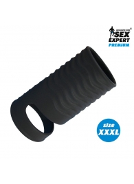 Черная открытая насадка на пенис с кольцом для мошонки XXXL-size - 9,9 см. - Sex Expert - в Магнитогорске купить с доставкой