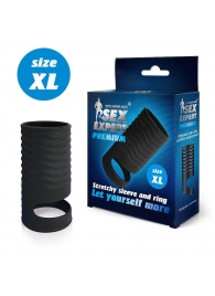 Черная открытая насадка на пенис с кольцом для мошонки XL-size - 8,9 см. - Sex Expert - в Магнитогорске купить с доставкой