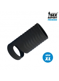 Черная открытая насадка на пенис с кольцом для мошонки XL-size - 8,9 см. - Sex Expert - в Магнитогорске купить с доставкой