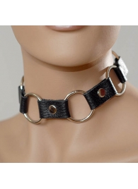 Кожаный черный ошейник с кольцами - Sitabella - купить с доставкой в Магнитогорске