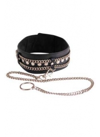 Чёрный ошейник с цепочками и поводком - Sitabella - купить с доставкой в Магнитогорске