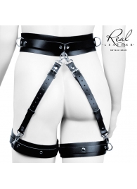 Черный кожаный пояс с гартерами - L-XL - Notabu - купить с доставкой в Магнитогорске