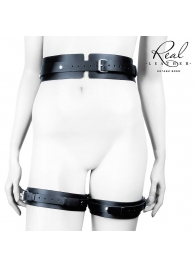 Черный кожаный пояс с гартерами - L-XL - Notabu - купить с доставкой в Магнитогорске