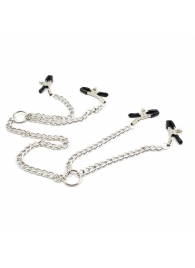 Серебристые зажимы для сосков и половых губ на тонкой цепочке - Notabu - купить с доставкой в Магнитогорске