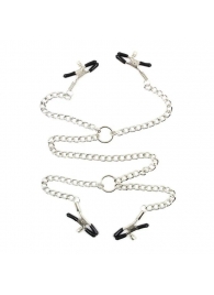 Серебристые зажимы для сосков и половых губ на тонкой цепочке - Notabu - купить с доставкой в Магнитогорске