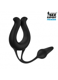 Черная вибронасадка Sex Expert с анальной втулкой - Sex Expert - в Магнитогорске купить с доставкой