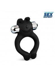 Черное силиконовое эрекционное виброкольцо Sex Expert - Sex Expert - в Магнитогорске купить с доставкой