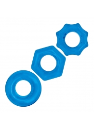Комплект из трех голубых колец для эрекции 3-Pack Nuts   Bolts Stretch Cock Ring Set - BlueLine - в Магнитогорске купить с доставкой