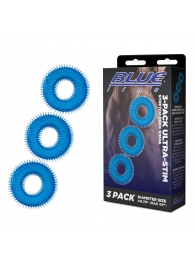 Комплект из трех голубых колец для эрекции 3-Pack Ultra-Stim Stretch Cock Rings - BlueLine - в Магнитогорске купить с доставкой