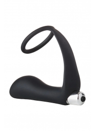Черное эрекционное кольцо с вибропробкой Vibrating Anal Plug With Cockring - Dream Toys - в Магнитогорске купить с доставкой