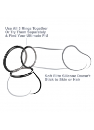 Набор из трех черных эрекционных колец Silicone 3-Ring Stamina Set - Pipedream - в Магнитогорске купить с доставкой