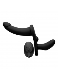 Черный вибрострапон Double Take 10X Double Penetration Vibrating Strap-on Harness - XR Brands - купить с доставкой в Магнитогорске
