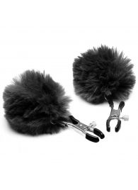 Зажимы для сосков с черным помпонами Pom Pom Nipple Clamps - XR Brands - купить с доставкой в Магнитогорске