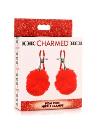 Красные зажимы на соски с помпонами Pom Pom - XR Brands - купить с доставкой в Магнитогорске