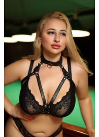 Черная кожаная сбруя с ошейником plus size из нежной кожи - БДСМ Арсенал - купить с доставкой в Магнитогорске