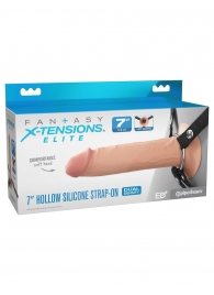 Телесный полый страпон на черных ремнях Hollow Silicone Strap-on - 17,8 см. - Pipedream - купить с доставкой в Магнитогорске