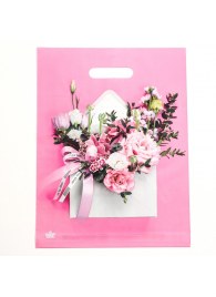 Розовый пакет с цветочным принтом и вырубной ручкой (40х31 см) - Сима-Ленд - купить с доставкой в Магнитогорске