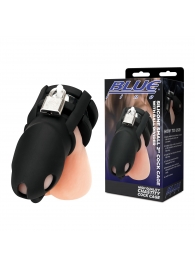 Черная клетка для пениса Silicone Small 2 in Cock Cage With Ball Divider - BlueLine - купить с доставкой в Магнитогорске
