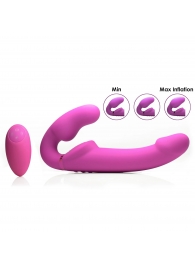 Розовый безремневой страпон с вибрацией и функцией расширения Inflatable Ergo-Fit Strapless Strap-On - XR Brands - купить с доставкой в Магнитогорске