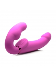 Розовый безремневой страпон с вибрацией и функцией расширения Inflatable Ergo-Fit Strapless Strap-On - XR Brands - купить с доставкой в Магнитогорске