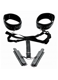 Черная бондажная система Acquire Easy Access Thigh Harness with Wrist Cuffs - XR Brands - купить с доставкой в Магнитогорске