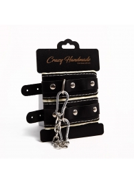 Черные скругленные наручники с мягкой бежевой подкладкой - Crazy Handmade - купить с доставкой в Магнитогорске