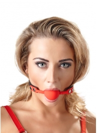 Силиконовый кляп-шар на чёрных ремешках Red Gag silicone - Orion - купить с доставкой в Магнитогорске