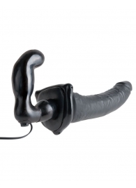 Черный страпон с вагинальной пробкой Deluxe Vibrating Penetrix Strap-On - 19 см. - Pipedream - купить с доставкой в Магнитогорске