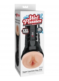 Телесный мастурбатор-вагина в черной колбе Super Luscious Lips XXL - Pipedream - в Магнитогорске купить с доставкой