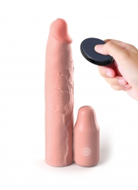 Телесная вибронасадка на член 3  Vibrating Mega X-tension with Remote - 22,9 см. - Pipedream - в Магнитогорске купить с доставкой