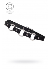 Черный кожаный чокер-ошейник с тремя кольцами - Pecado - купить с доставкой в Магнитогорске