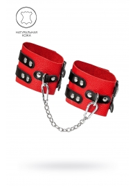 Красно-черные мягкие оковы с двумя ремешками с люверсами - Pecado - купить с доставкой в Магнитогорске