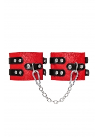 Красно-черные мягкие оковы с двумя ремешками с люверсами - Pecado - купить с доставкой в Магнитогорске