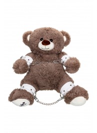 Бондажный набор: бурый мишка с белыми оковами и наручниками - Pecado - купить с доставкой в Магнитогорске