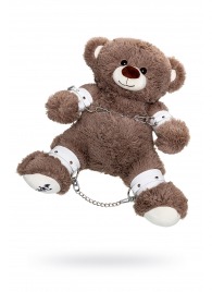 Бондажный набор: бурый мишка с белыми оковами и наручниками - Pecado - купить с доставкой в Магнитогорске