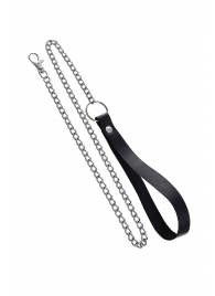 Поводок с ручкой из черной натуральной кожи и карабином для ошейника - Pecado - купить с доставкой в Магнитогорске