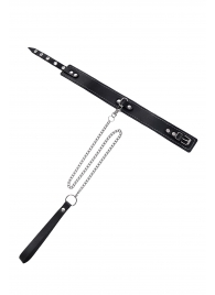 Кожаный двухслойный ошейник с белой строчкой и поводком - Pecado - купить с доставкой в Магнитогорске