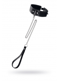 Кожаный двухслойный ошейник с белой строчкой и поводком - Pecado - купить с доставкой в Магнитогорске