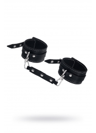 Черные двухслойные кожаные оковы с белой строчкой - Pecado - купить с доставкой в Магнитогорске