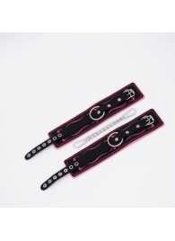 Черно-розовые кожаные оковы с розовой строчкой - Crazy Handmade - купить с доставкой в Магнитогорске