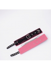 Черно-розовые кожаные оковы с розовой строчкой - Crazy Handmade - купить с доставкой в Магнитогорске