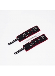 Черно-красные наручники с красной строчкой Sex - Crazy Handmade - купить с доставкой в Магнитогорске