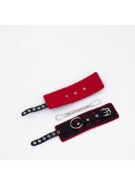 Черно-красные наручники с красной строчкой Sex - Crazy Handmade - купить с доставкой в Магнитогорске